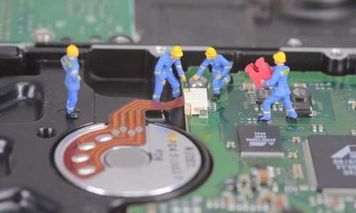 computer, hard drive, miniature figures