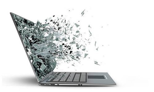 laptop with broken screen isolated on white background